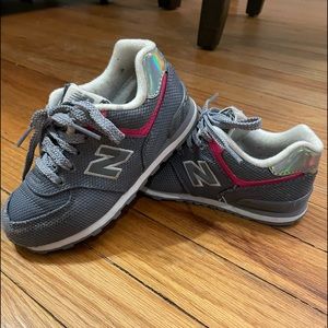New Balance 574 toddler girl grey and pink tennis shoes
